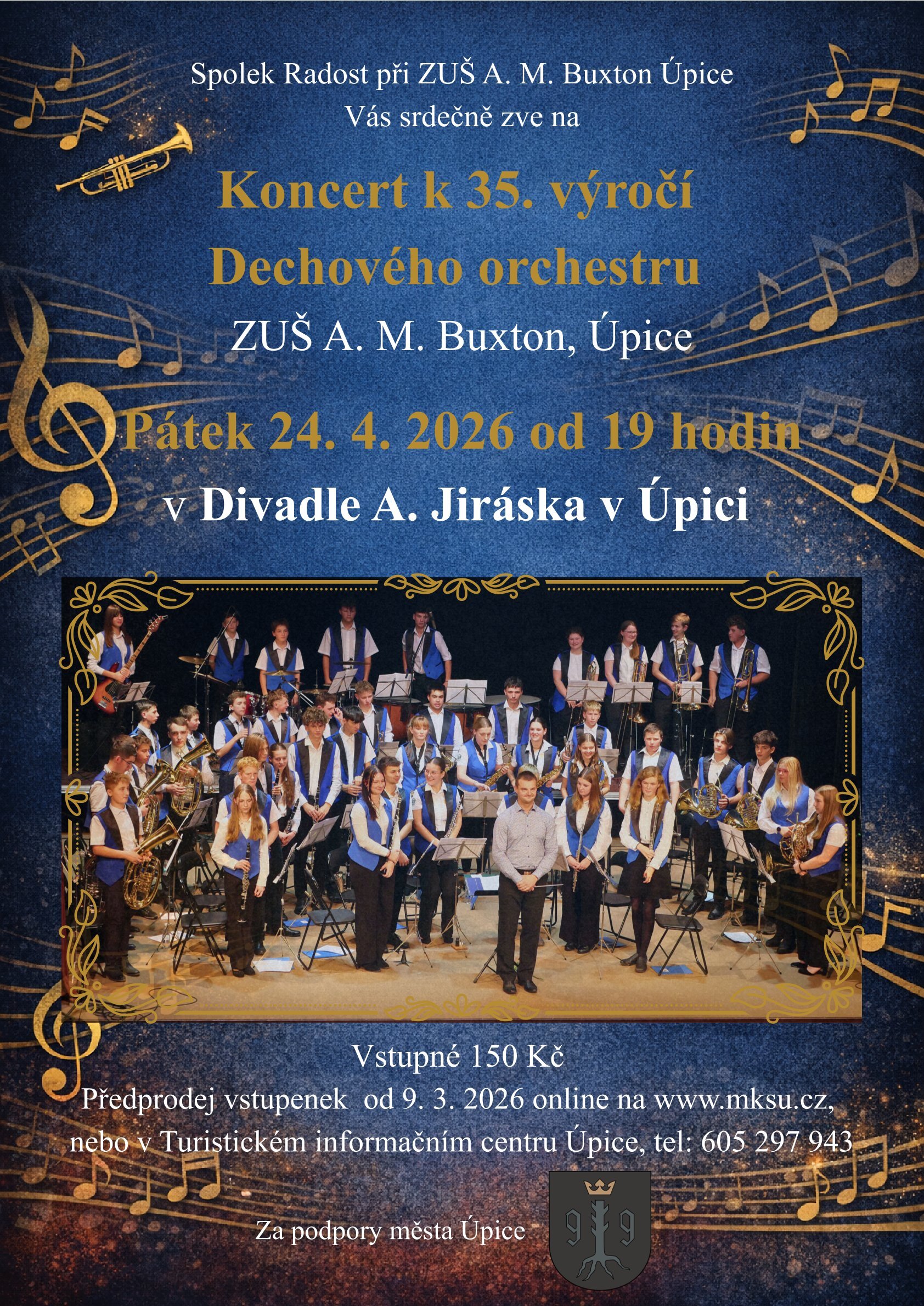 Poster: KONCERT K 35. VÝROČÍ DECHOVÉHO ORCHESTRU ZUŠ A. M. BUXTON, ÚPICE